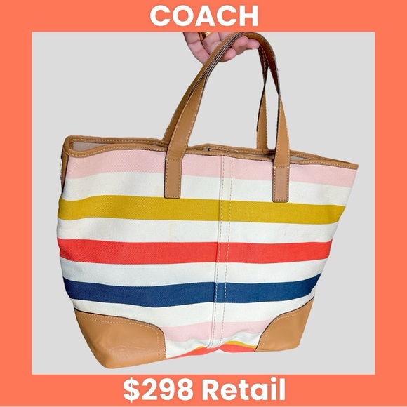 COACH F30041 Hadley Multistripe Canvas/Leather Medium Size Tote Bag EUC - Picture 12 of 12